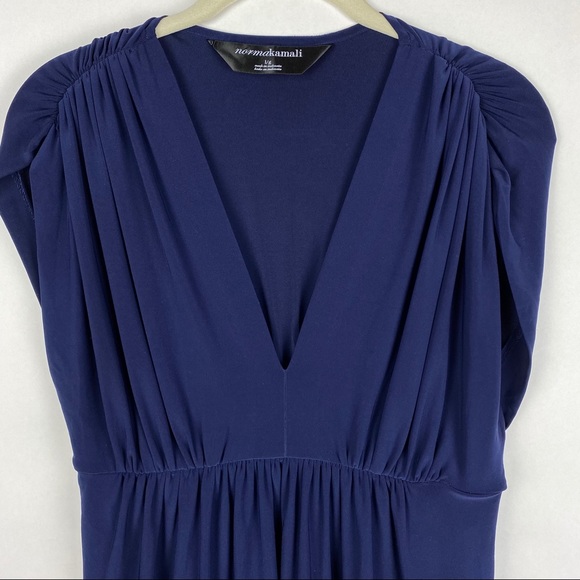 Norma Kamali Gathered V Neck Draped Dress Navy - Picture 3 of 7